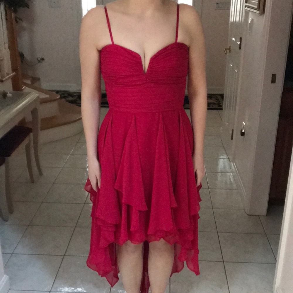 Pink high-low prom dress